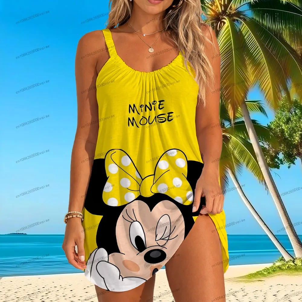 

Женское пляжное платье-слинг Disney Minnie, высококачественные новые платья 2026 года, летняя одежда с 3D-принтом, размеры S-3XL, одежда в стиле бохо, модная одежда Y2k