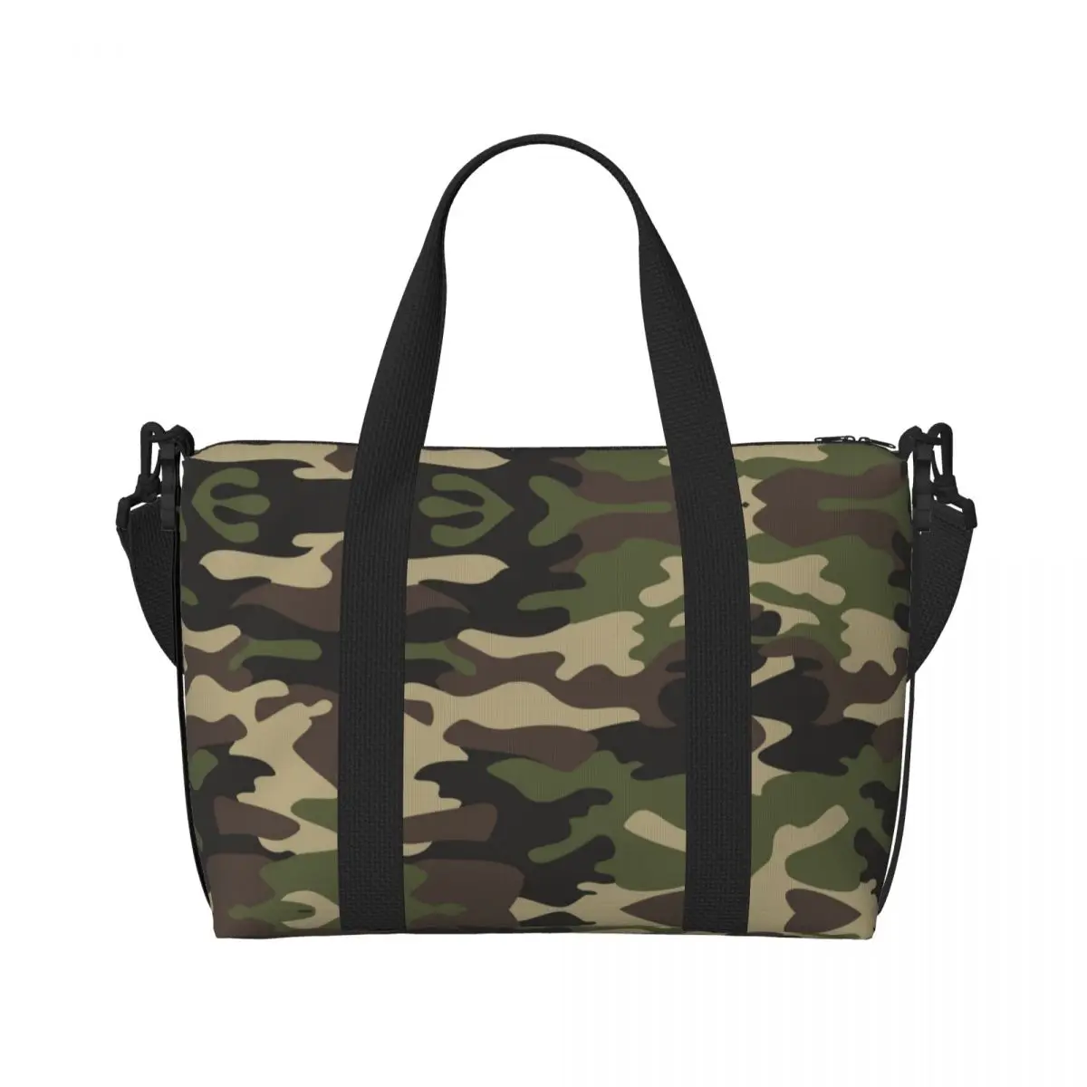 Custom Green Brown Military Camouflage Beach Tote Bag Women Army Jungle Camo Large Compartment Gym Beach Travel Bags