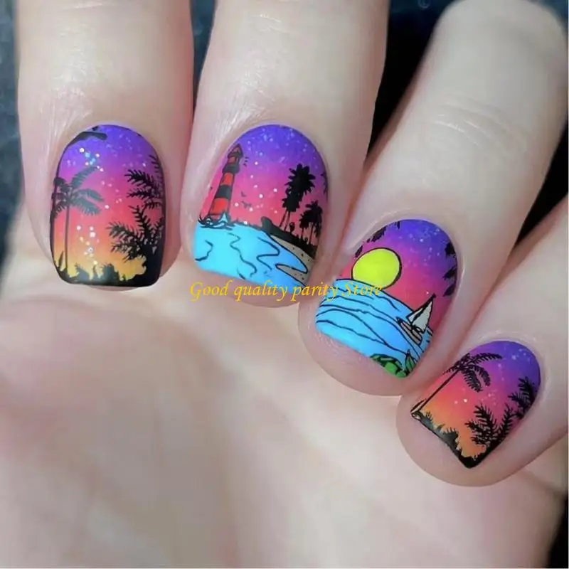 

M4YA 24 PCS Глянцевая нажатие на короткую квадратную палку на ногте на кокосовом дереве.