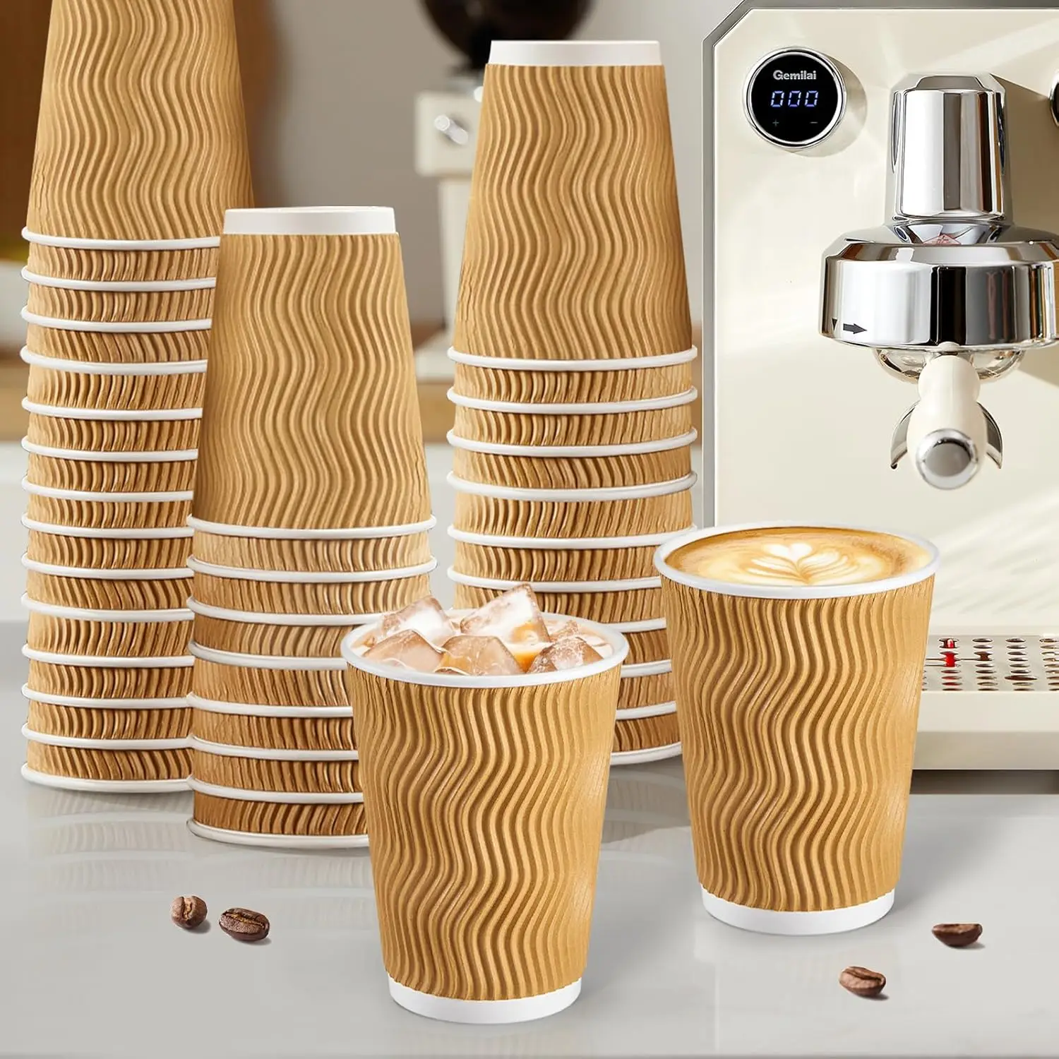 150 عبوة من فناجين القهوة المعزولة سعة 12 أونصة. تصميم جدار تموج للمشروبات الساخنة/الباردة، المكتب، المنزل، الحفلات والسفر. #5