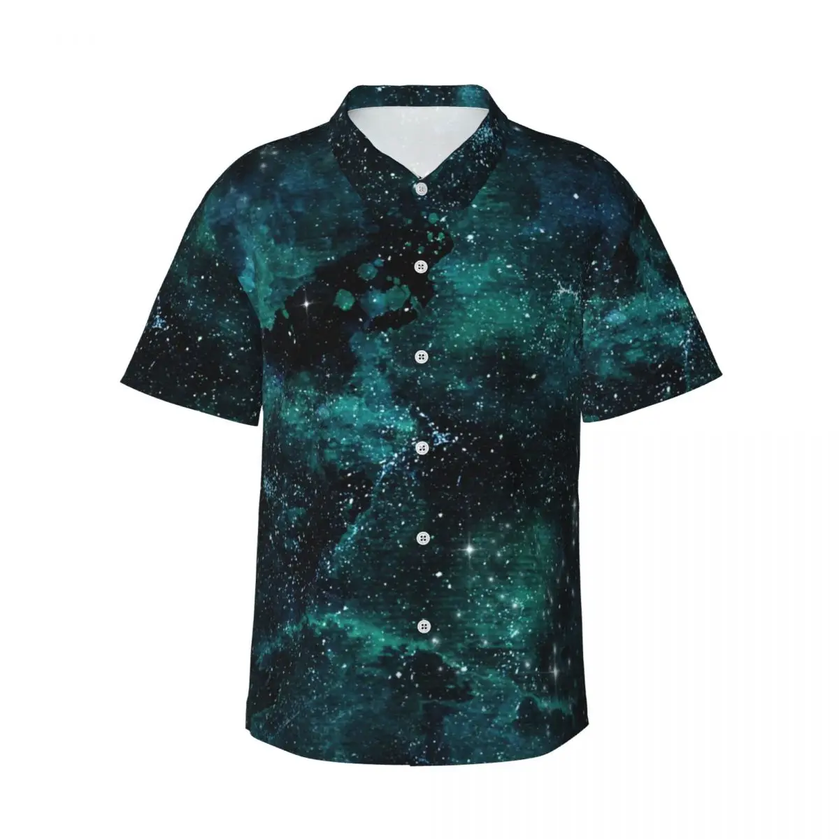 Teal Galaxy Design Summer Shirt Man Beach Space Stars Print Casual Shirts Short-Sleeve Stylish Printed Loose Oversized Blouses