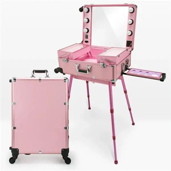 Wholesale Portable Makeup Train Case with LED Light Mirror    Box with Tripod Stand for    Salon