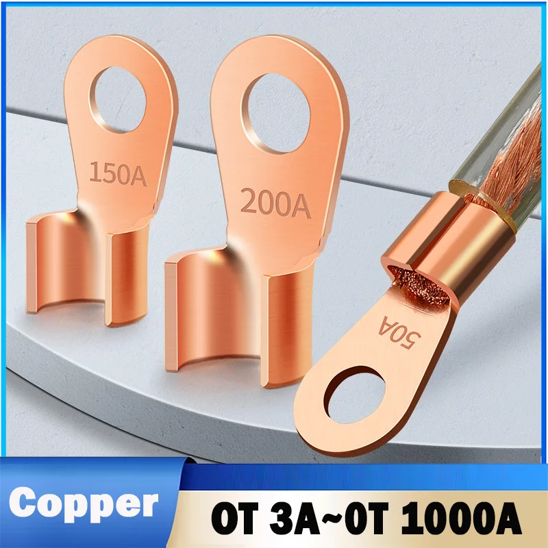 Copper OT Terminal Non-Insulated Wire Connector 3A-1000A Bare Electrical Cable Terminals Lug Battery Ring Crimp Terminal