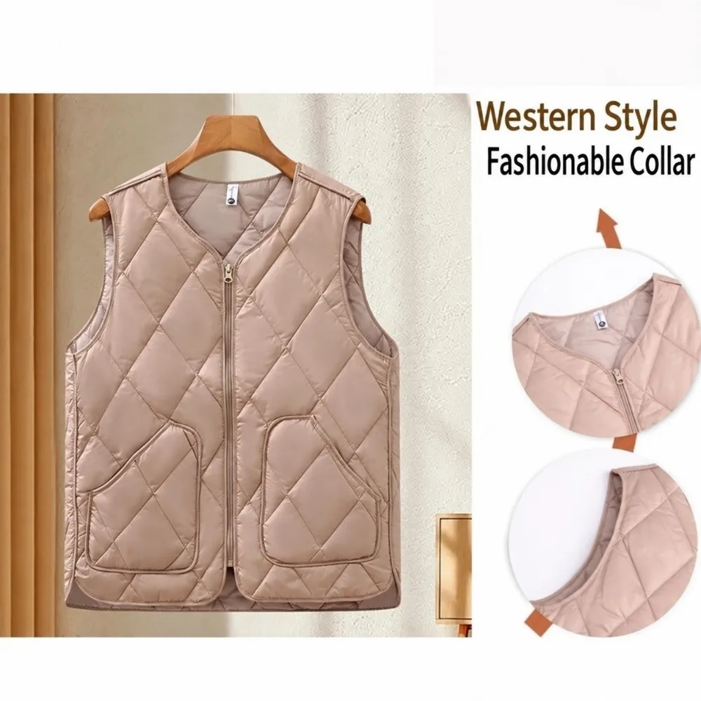 Versatile Zipper Closure Women's Vest Warm Cotton Fill Sleeveless Cotton Vest Plus Size Loose Waistcoat Casual Daily Wear