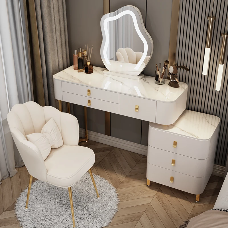 

Led Light Grey Dressing Table Mirror Luxury Bedroom Dressing Table Drawer European Girls Penteadeira Para Quarto Furniture