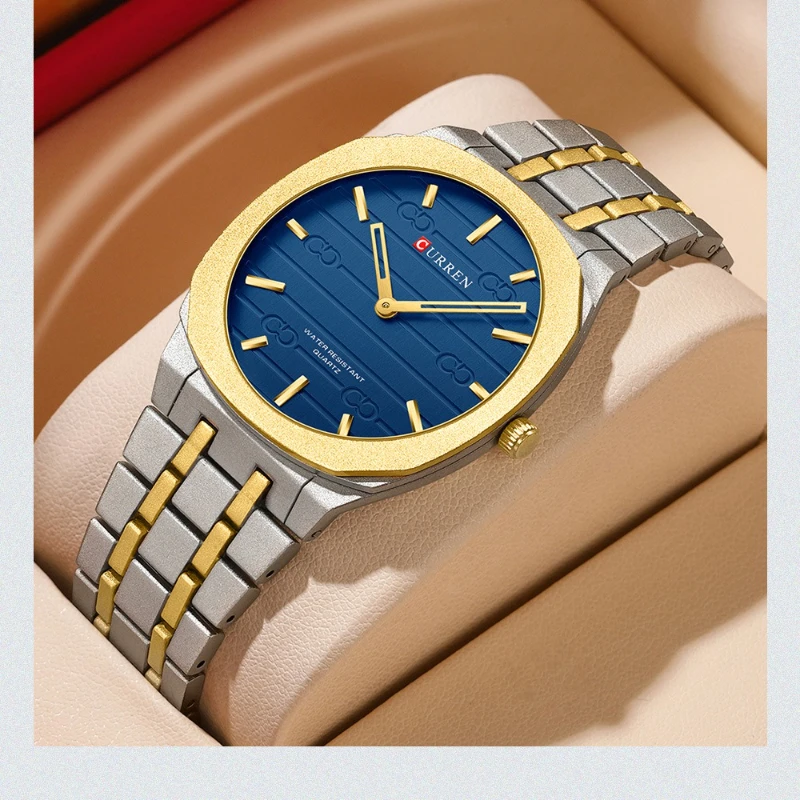 Cucurrent 8444 Мужские деловые кварцевые часы Водонепроницаемый ремешок из нержавеющей стали Минималистичный ультратонкий корпус 7 мм Классические мужские часы