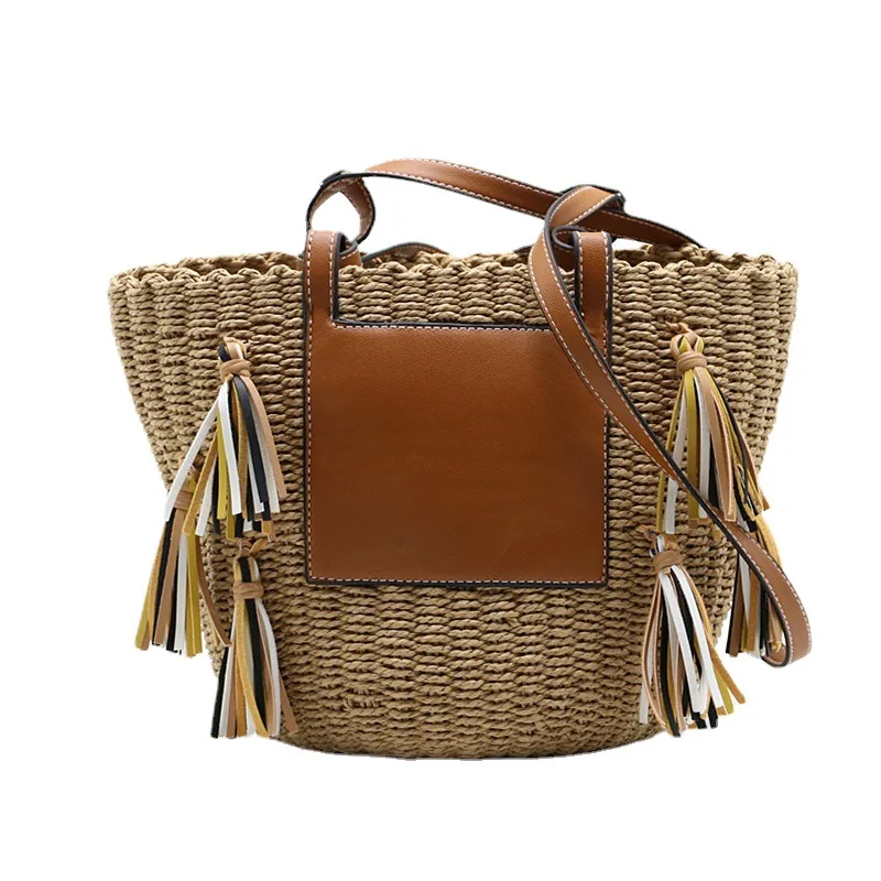 beach basket summer bag straw bag fashion beach bags big rattan tassel shoulder bags large capacity woven bag hand-made handbags