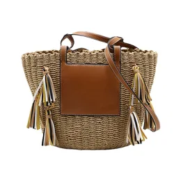 beach basket summer bag straw bag fashion beach bags big rattan tassel shoulder bags large capacity woven bag hand-made handbags