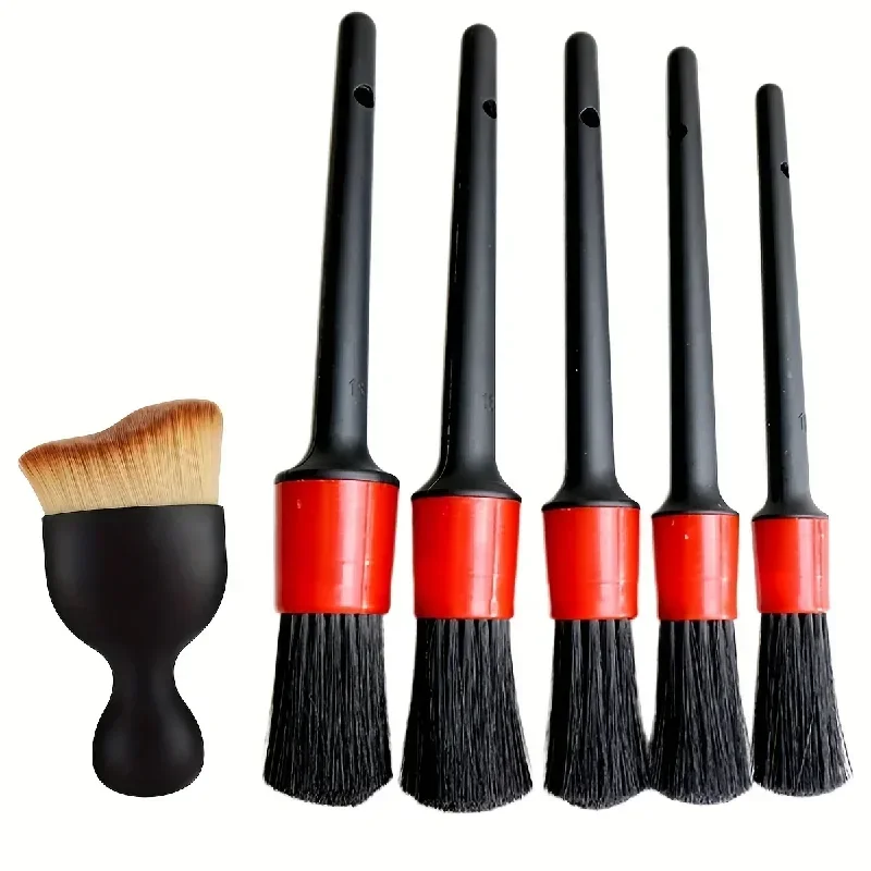 6Pcs Car Wash Care Detailing Brush Set,for cleaning wheels, dashboards, vents and more,Car Cleaning Brushes, Car Accessories 