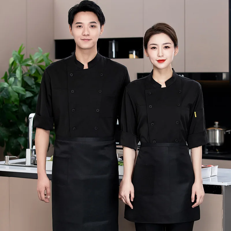 Waterproof and Oil-Proof Solid Color Double Breasted Chef Uniform 3/4 Sleeve Restaurant Restaurant Hot Pot Restaurant Rear Kitch