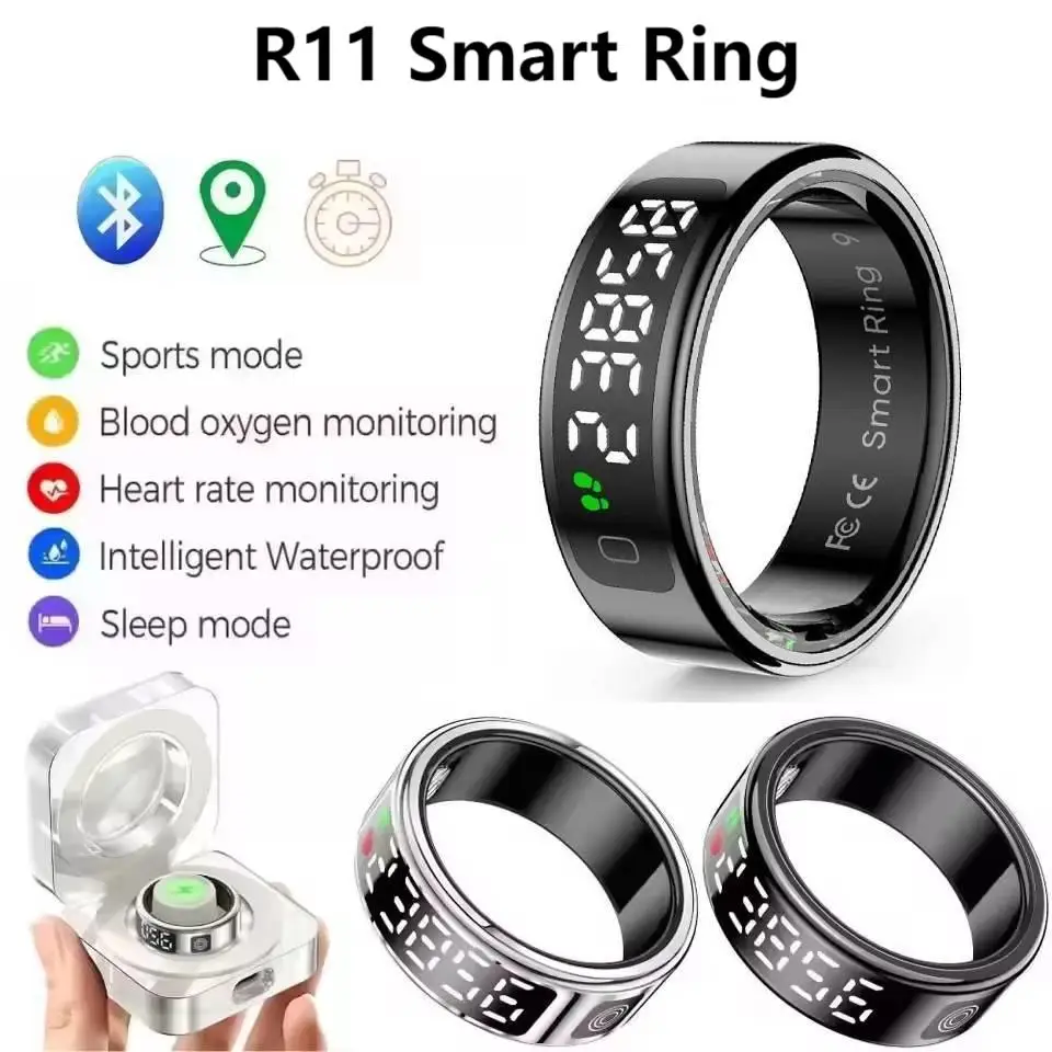 

Смарт-кольцо R11 с экраном дисплея и сенсорным управлением менеджера здоровья, беспроводная зарядка, кольцо для монитора сердечного ритма и кислорода в крови для мужчин и женщин