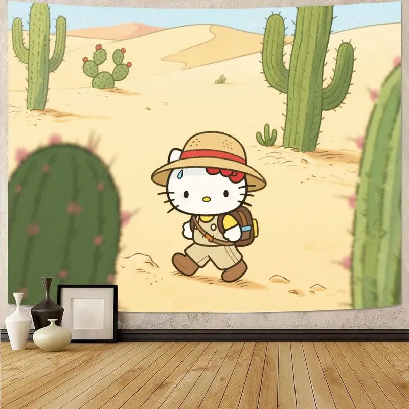 

1 шт. Sanrio Hello Kitty Kawaii Safari Desert Adventure гобелен с кактусом настенное искусство для декора комнаты подарок