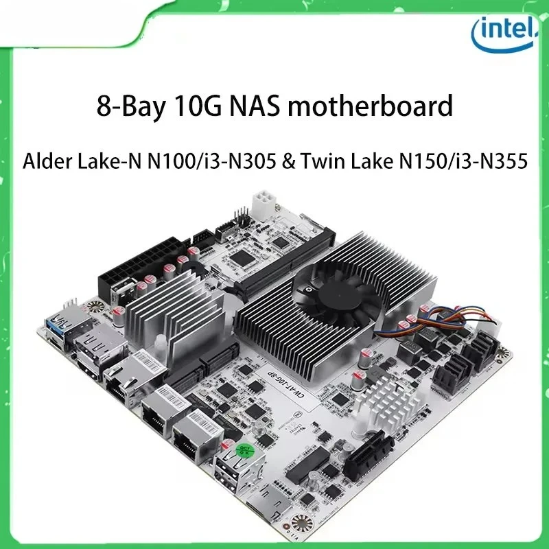 CWWK 8베이 10G NAS 메인보드 Intel N150 N100 i3-N305 1개 10G 2.5G 2개 NVMe 2개 SFF-8643 - 8개 SATA 방화벽 메인보드 Type-C 17*17