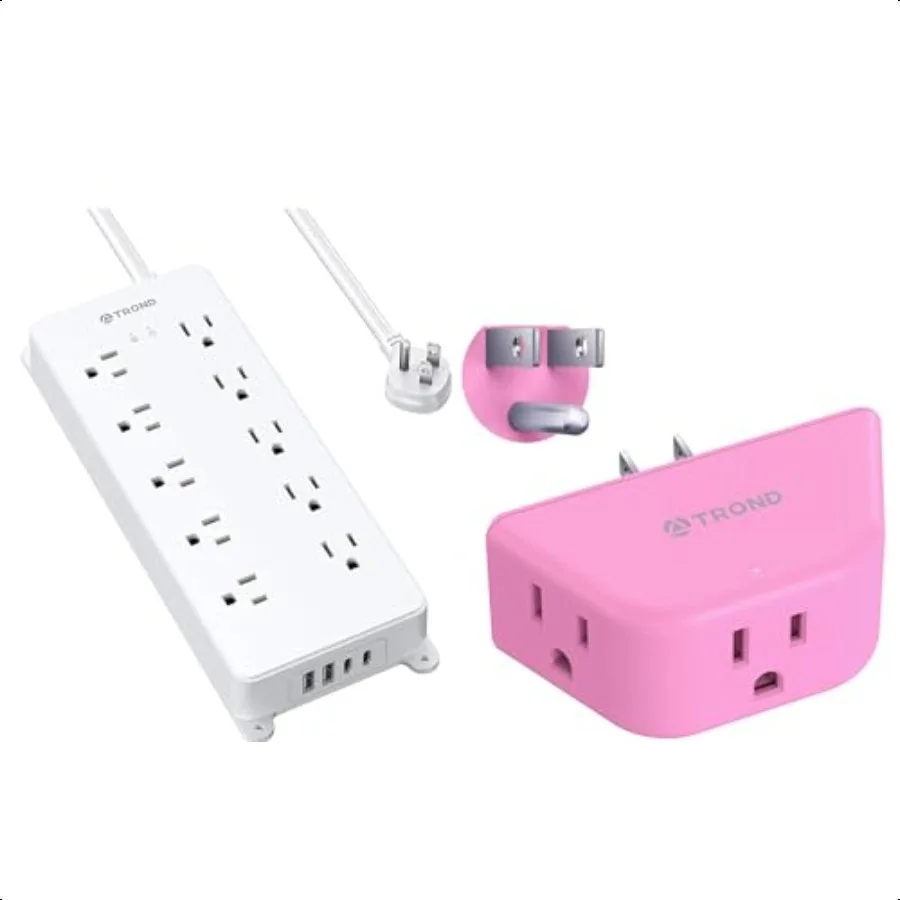 

Сетевой фильтр Power Strip 4000J ETL, внесенный в список 10 широкоразъемов, 2 USB C и 2 порта USB A + розовый удлинитель розетки с 3Pr