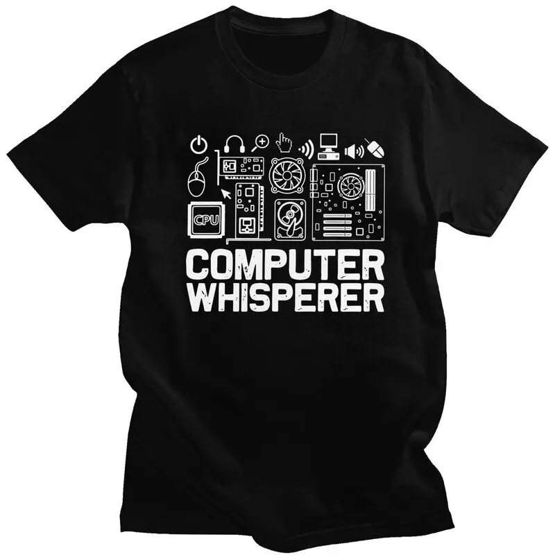 Computer Whisperer Tech Supports Programmer Coder Tshirt Men Short Sleeve Graphic Tee Shirt Loose Oversized Pure Cotton Tee Tops