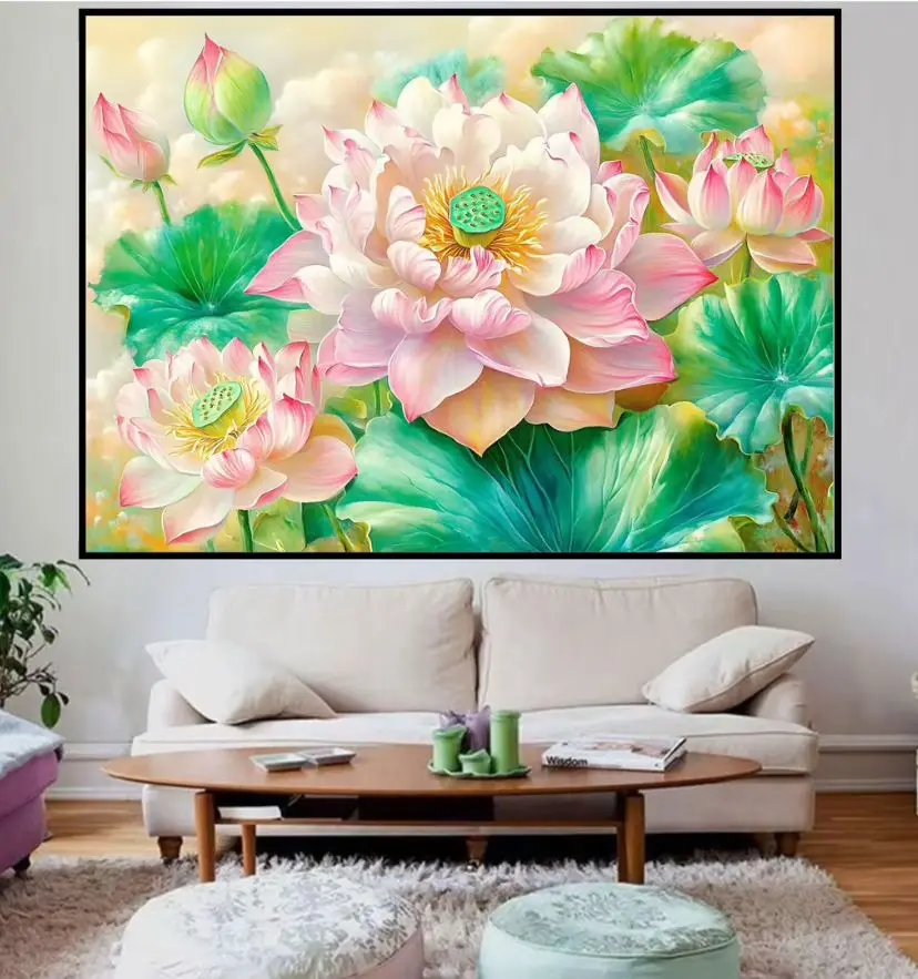 

9ct 65X85cm Lotus предварительно напечатанный набор для вышивки крестом «сделай сам» ремесленная нить игла поделки