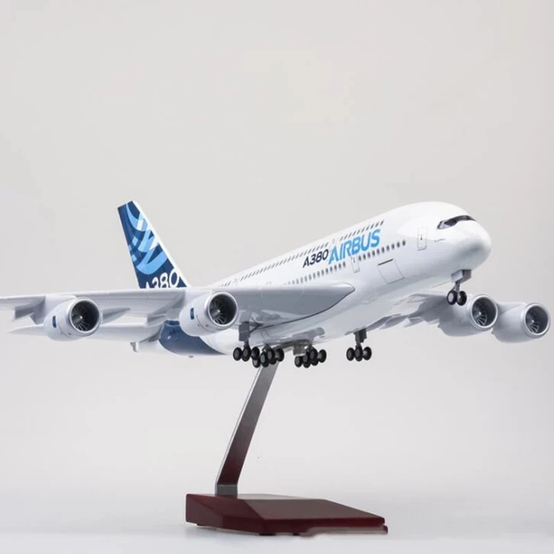 1/160 Scale 50.5CM 380 Aircraft Airbus Die-cast Plastic Resin Aircraft A380 Prototype Aviation Model with Lights and Wheels