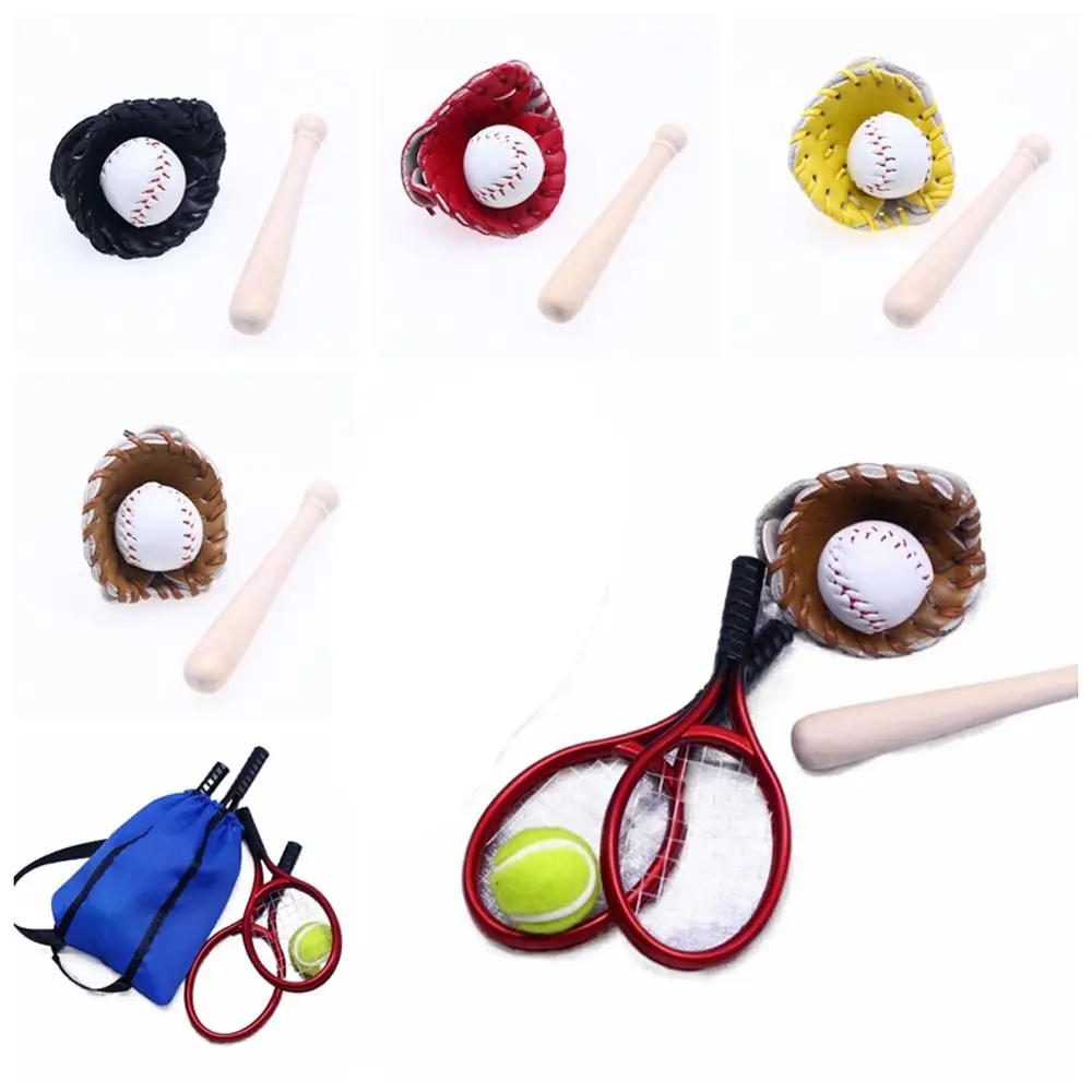 1/12 Dollhouse Mini Baseball Softball Mini Baseball Glove Simulation Dollhouse Mini Tennis Racquet Mini Sport