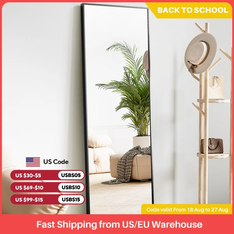 JHK 64''x21'' Full Body Wall Mirror Standing Hanging or Leaning Wall-Mounted Mirrors with Stand Aluminum Alloy Frame Living Room