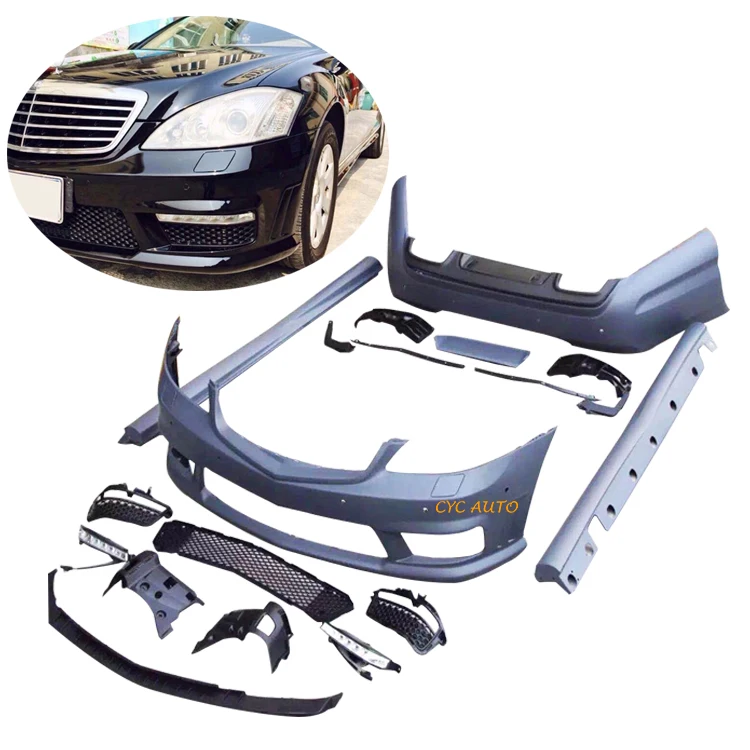 Kits de corpo para mercedes benz s-class w221 atualização s65 amg bodykit difusor de grade de para-choque dianteiro 2006 2013