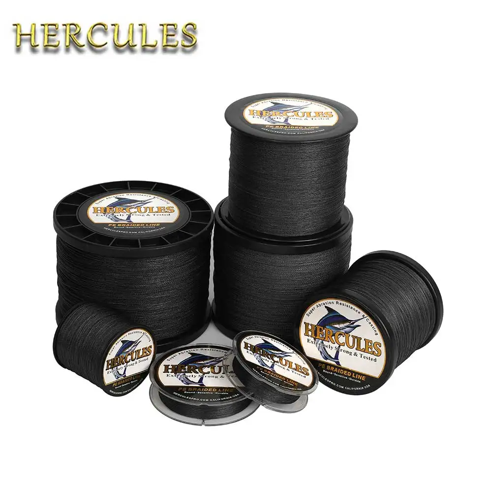 Hercules-sedal trenzado de PE Hengelsport, multifilamento negro, 4 hebras, 100M, 300M, 500M, 1000M, 1500M, 2000M