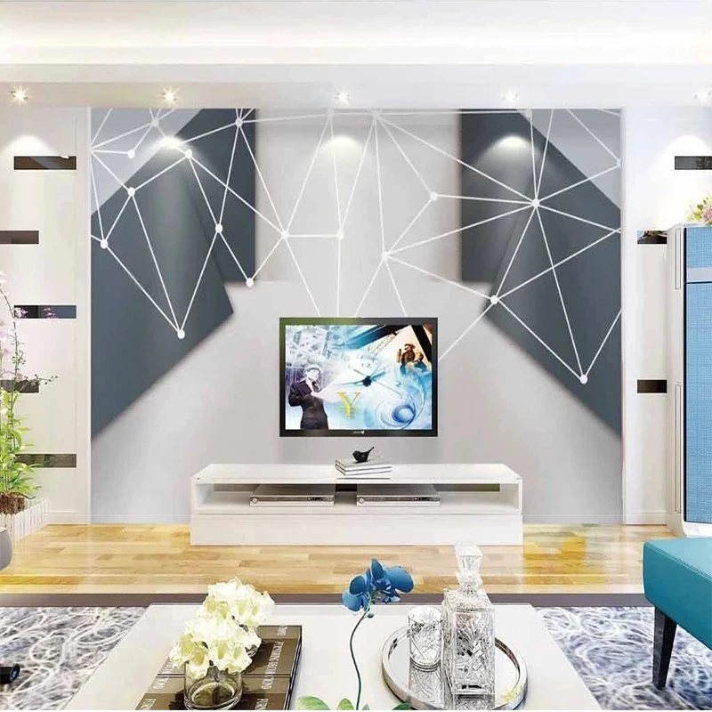 Modern 3D Abstract Nordic Minimalist Geometric New Abstract Line TV Background Wall Decoration Painting Papel Pintado Pared Art