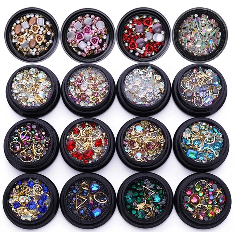 3D Nail Art Rhinestones Metal Rivet Beads Studs Mixed Size Nail Art Decoration Accessories Nail Stones Decors DIY Tips