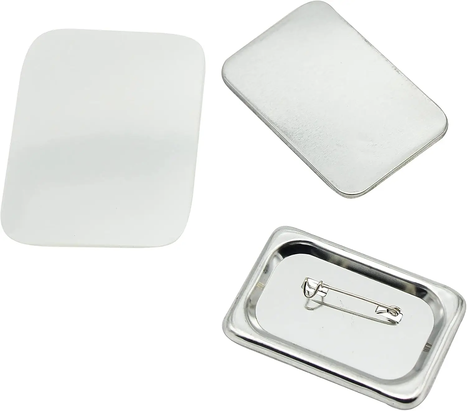 Rectangle 40x60mm Horizontal Metric System Metal Pin Badge Button with Pre-Assembled Pin-Back, Upper Shell & Mylar Film (Official Supplies, 100 Sets)