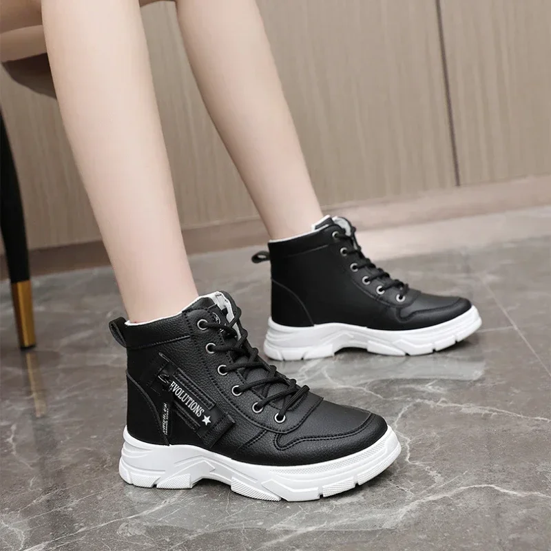 Winter Snow BOOTS สําหรับผู้หญิงสบายๆ High-Top รองเท้าสตรีรองเท้าผ้าใบแพลตฟอร์มข้อเท้ารองเท้า PLUS ขนาด 45 zapatillas de Mujer ใหม่