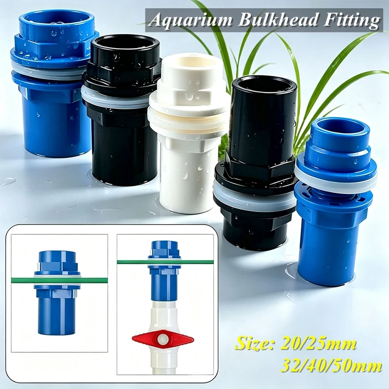 20~50mm PVC Aquarium Bulkhead Fitting Fish Tank Inlet Outlet Connector Tube Drain Joint Thread Water Tank In/Out Bulkhead