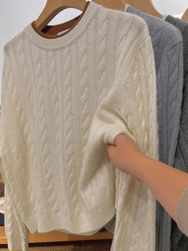 Chic Comfortable Long Sve Knitted Sweater Fake Two-Piece Casual Design Spring Autumn Winter Lazy Sle Faionable Twist