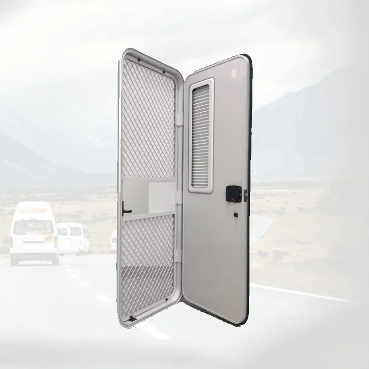 

Wholesale China Supplier White Door Panel Transparent Gray Glass RV Entry Door With Blind RV Door
