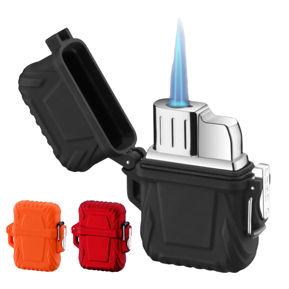 2Pcs Lighter Case Lighter Holder Sleeve IP56 Waterproof Plastic Firestarter Case with Whistle Lanyard for Outdoor Camping Travel
