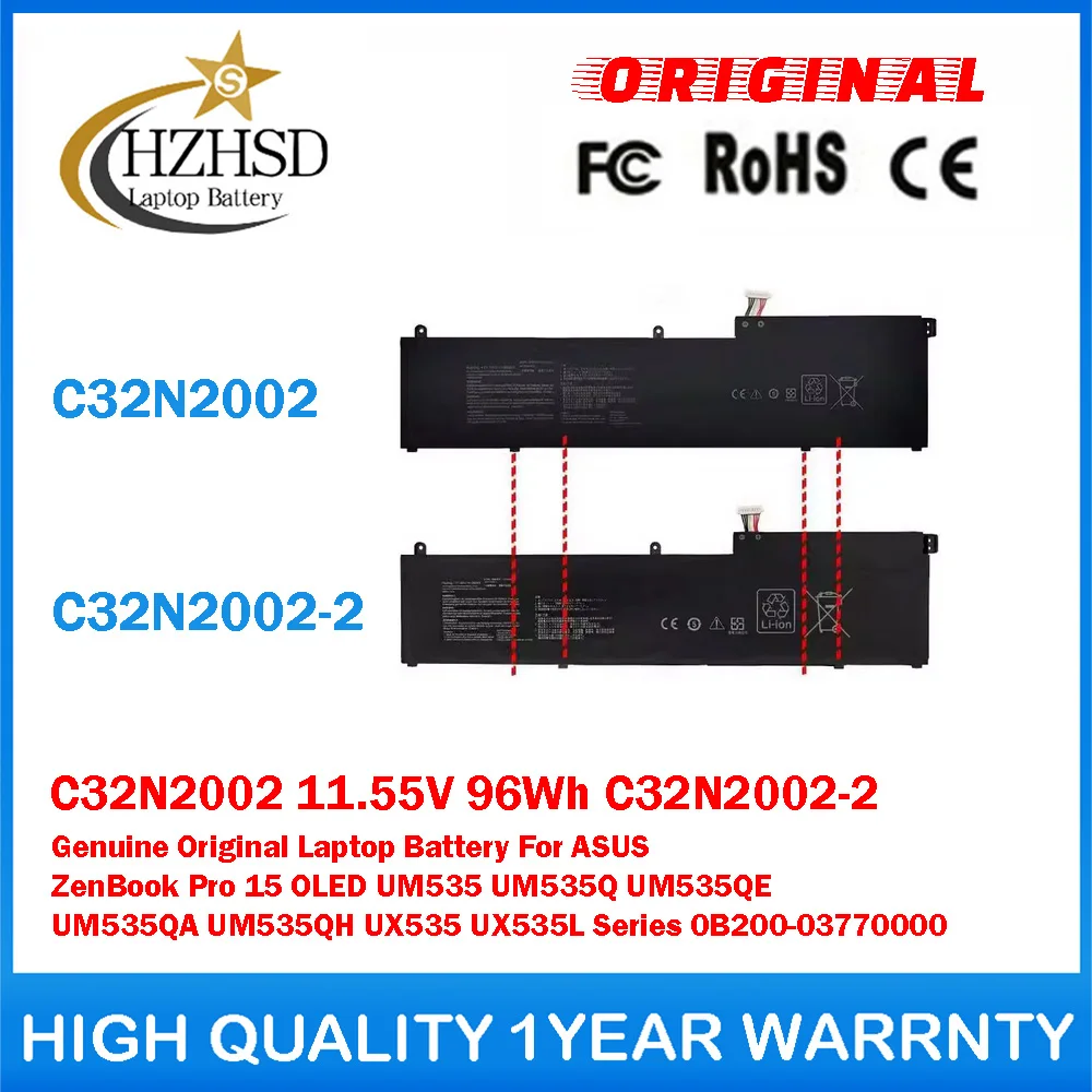 

C32N2002 11,55 В, 96 Втч, 8380 мАч, C32N2002-2, оригинальный аккумулятор для ноутбука ASUS ZenBook Pro15 OLED UM535 UM535Q UM535QE UM535QA
