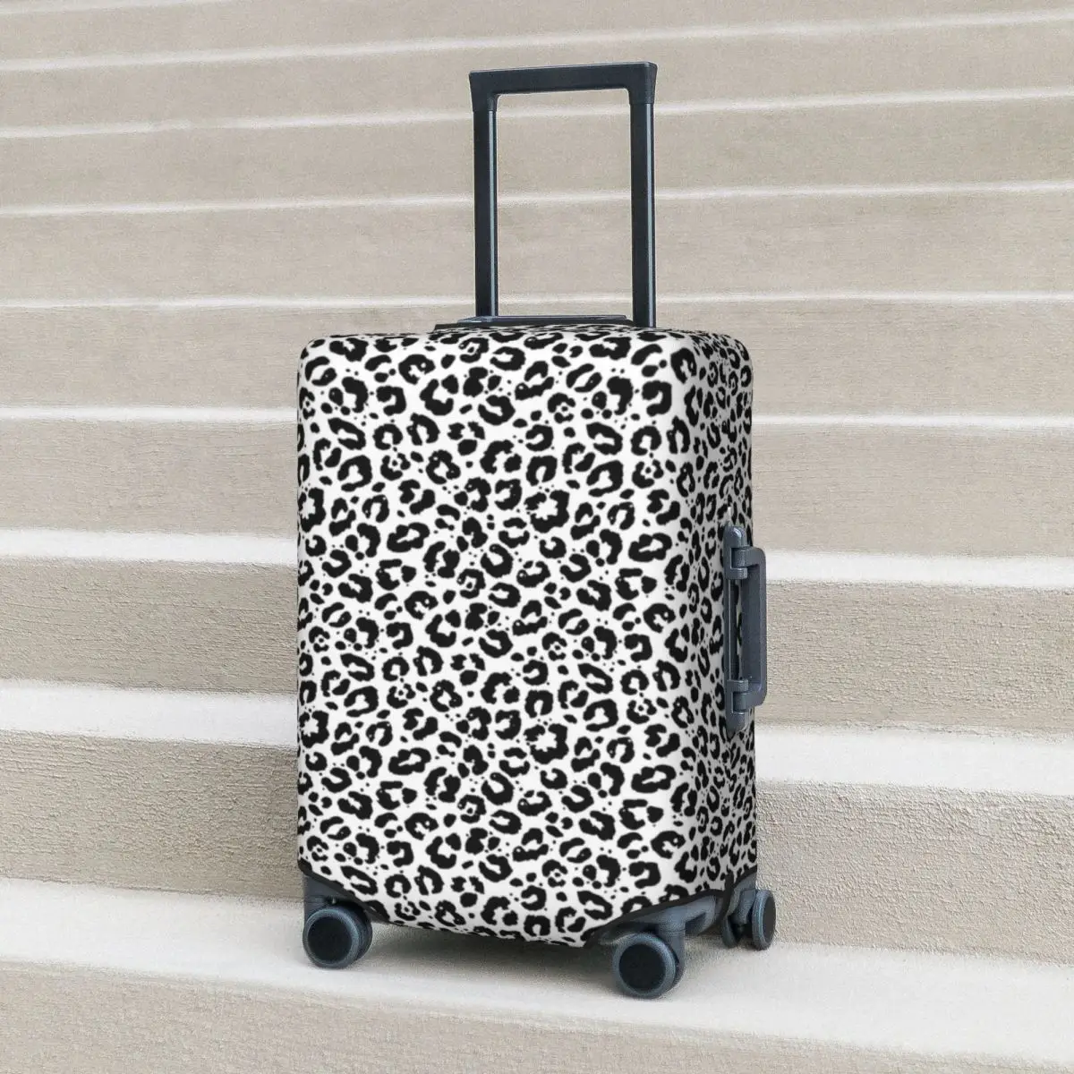 Black White Leopard Print Suitcase Cover Animale Snow Cheetah Fun Business Protection Luggage Case Vacation