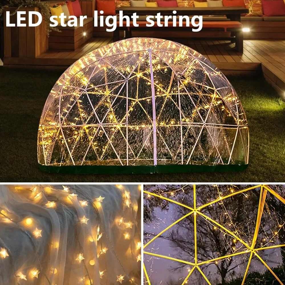 Garden Dome Igloo12 * 7.2ft PVC Dome Tents with 2 * 10m Light Strings, Weatherproof Greenhouse Garden Bubble Tent, Outdoor Igloo