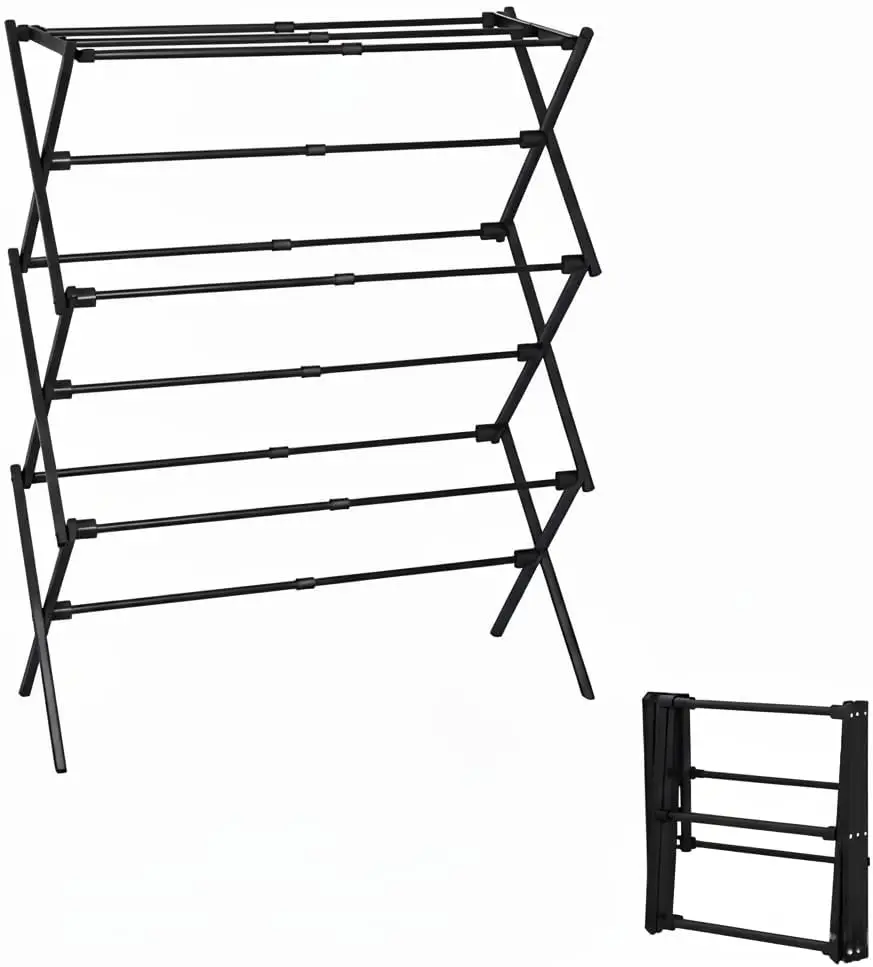 

3-Tier Metal Folding Clothes Drying Rack, Collapsible for Indoor & Outdoor Laundry, Black