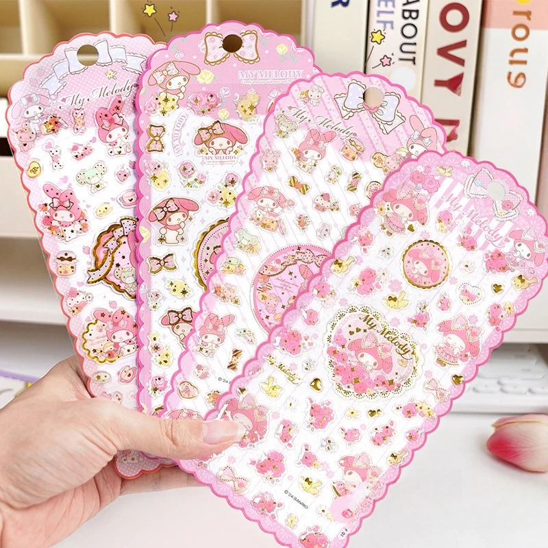 4 قطعة/الوحدة سانريو الكرتون ميلودي الوردي كريستال قطرة ملصقات ديكور لتزيين الغرف سكرابوكينغ DIY بها بنفسك المجلات لطيف القرطاسية مذكرات ملصق هدية