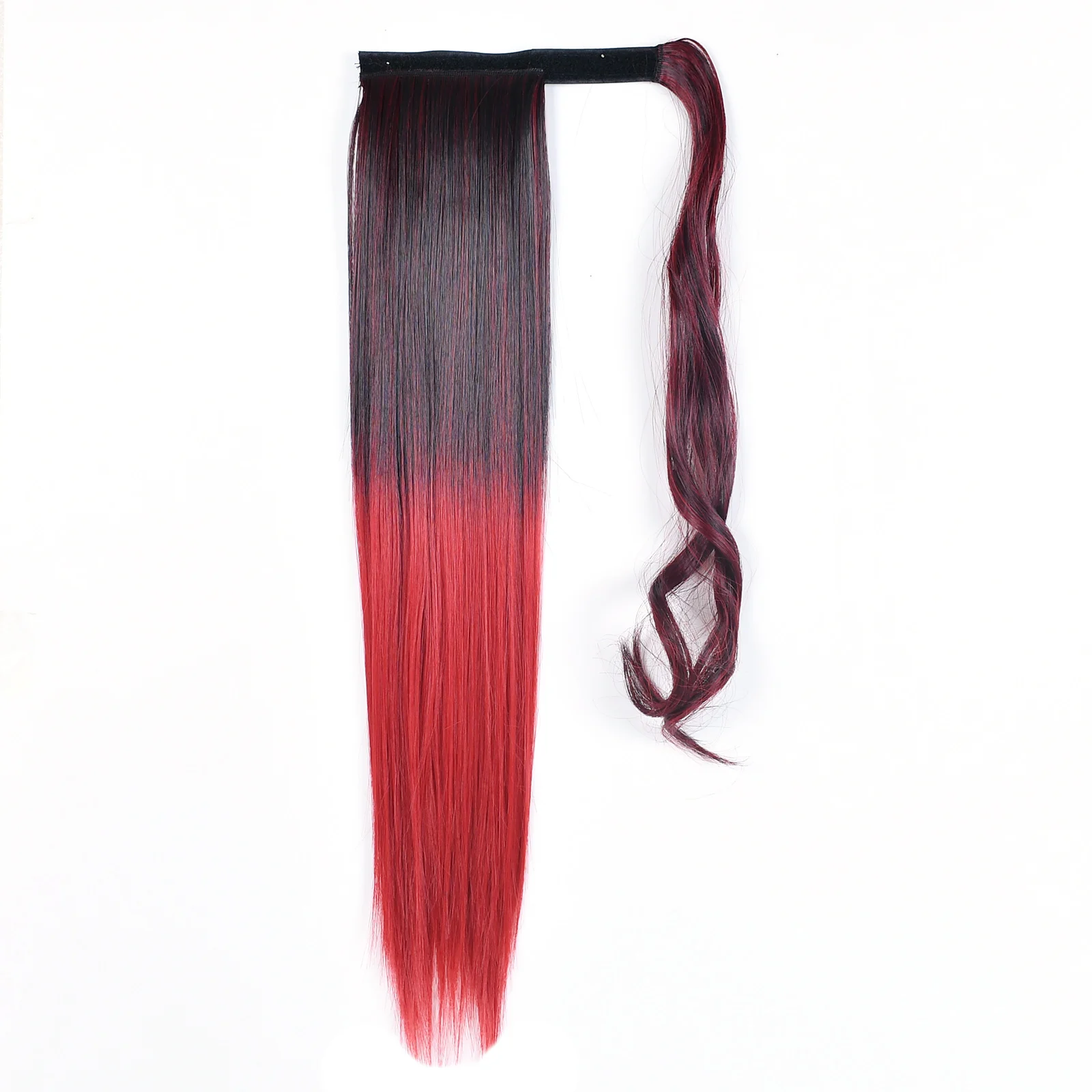 Ponytails Hair Wrap Around Ponytail Extension 22Inch Long Straight Hair Colorful Green Ombre Synthetic Hairpiece Easy to Wear