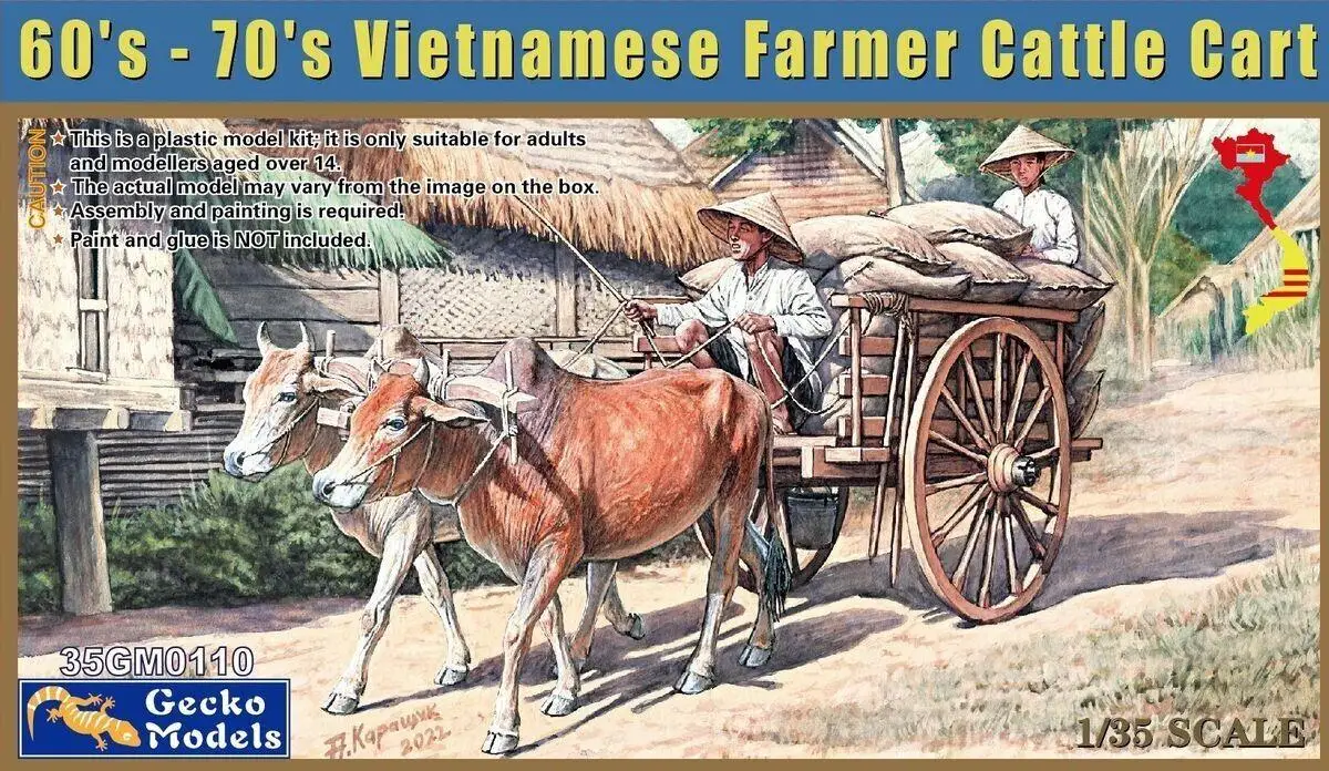 Gecko Models 35GM0110 1/35 60\'s - 70\'s Vietnamese Farmer Cattle Cart Set