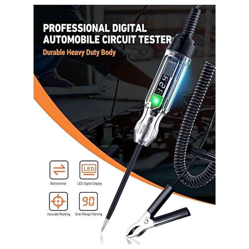 

CQMF-Test Light Digital LED Electrical Tester Circuit Tester With140 Inch PU Spring Wire,Forchecking