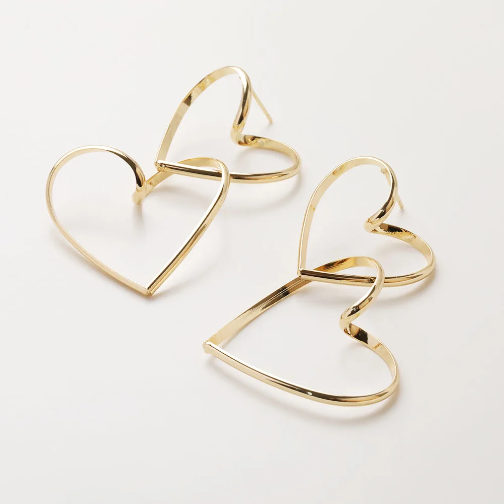 2 قطعة داينتي مزدوجة القلب الأذن ترصيع أقراط لصنع المجوهرات يدوية الصنع النحاس 14 كيلو مطلية بالذهب 52*32 مللي متر اكسسوارات