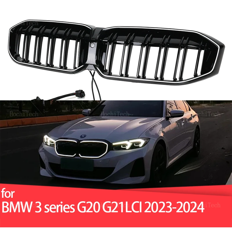 

New LED Light BLACK Grille ABS Front Replacement Hood Kidney Grill For BMW New 3 Series G20 G21 Facelift LCI 2023-2024