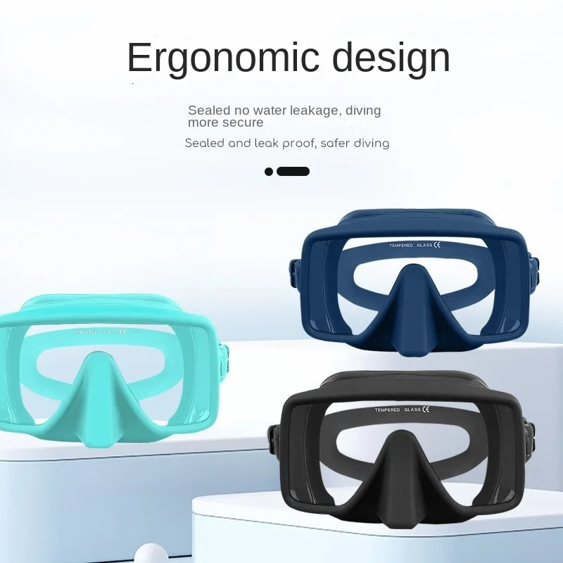

OVOZI Adjustable Elastic All Silicone Rimless Diving Goggles Square Large Frame Snorkeling Mask Tempered Glass Diving Goggles
