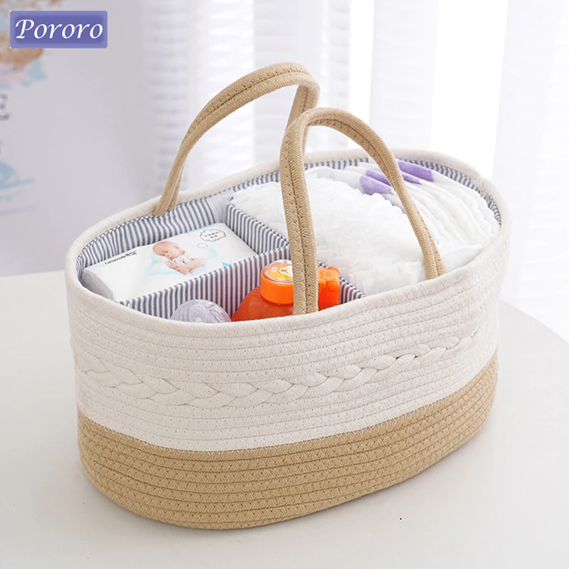 Baby Diaper Caddy Organizer Shoulder Strap Buckle 4 Inner Pockets Portable Nursery Storage Basket with Detachable Compartments