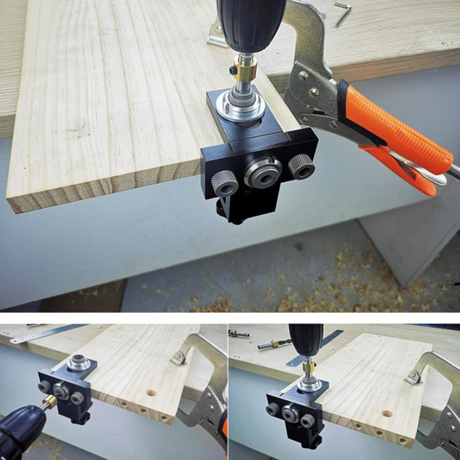 3 in 1 Adjustable Woodworking Doweling Jig Kit Pocket Hole Jig Drilling Guide Locator For Furniture Connecting Hole Puncher Tool