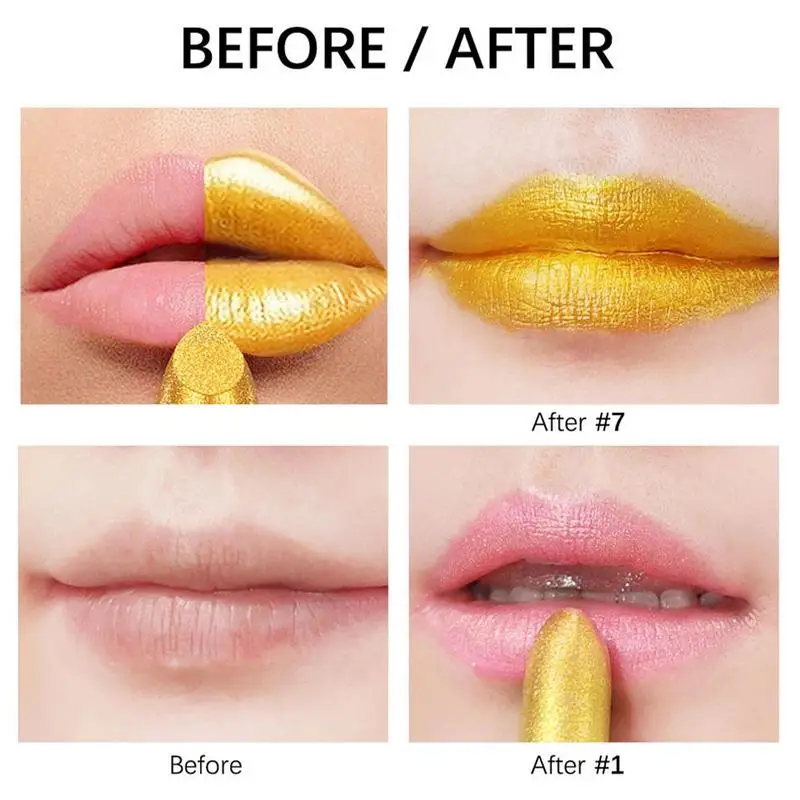 Gold Lipstick Metallics 6-Color Sparkly Metallics Lipstick Long Lasting Smudge-Proof Lip Gloss Kit Make Up Gift Lipstick Makeup