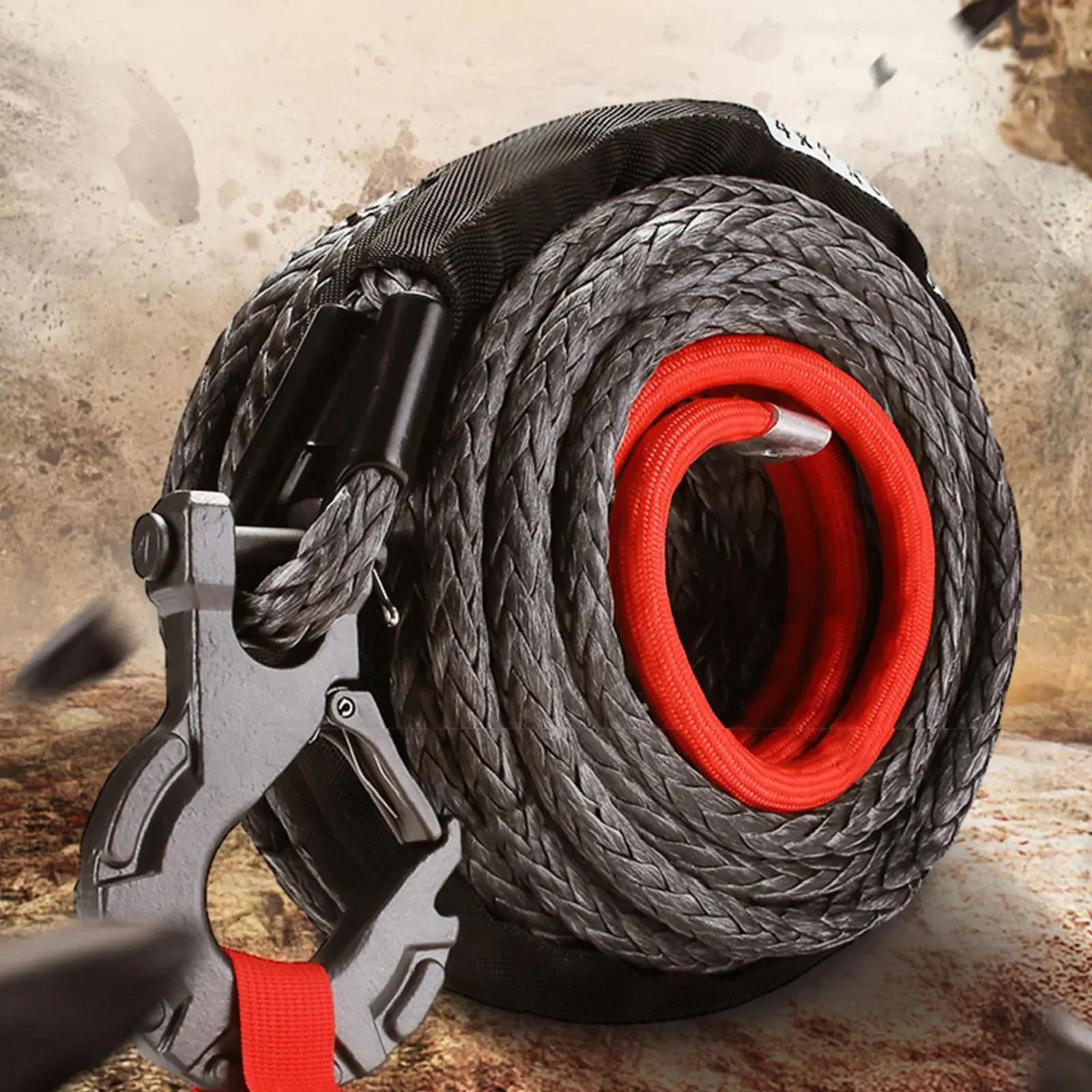 For ATV SUV Vehicle 8mm*15m Synthetic Winch Rope Tow Car 4x4 Accessories Off Road Trailer Strap Breaking Strength Max 20500LBS