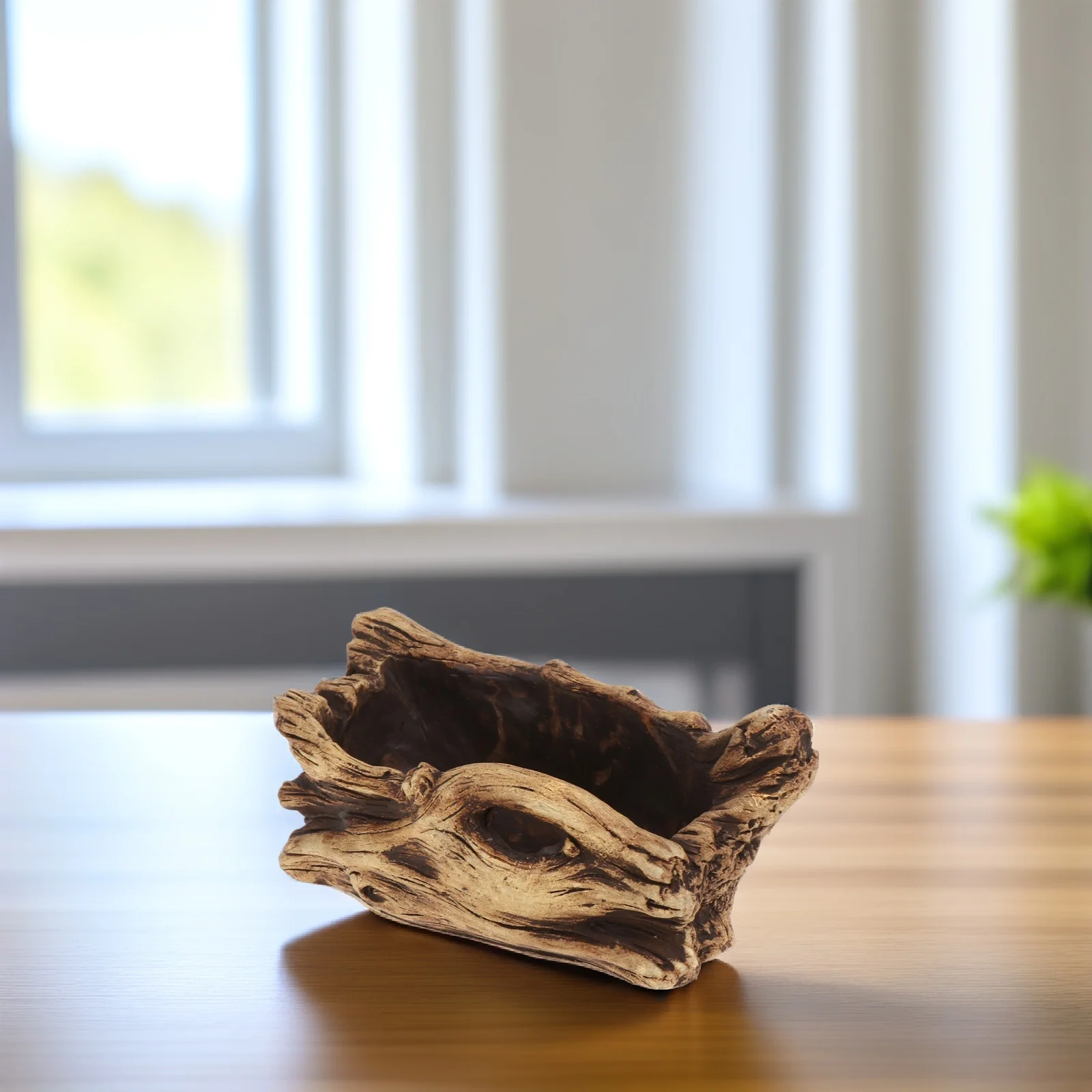 أصيص زهور أسمنتي عتيق مانع للتسرب، تصميم جذع خشبي مقلد، زارع خفيف الوزن للمنزل والمكتب والحديقة، نباتات عصارية