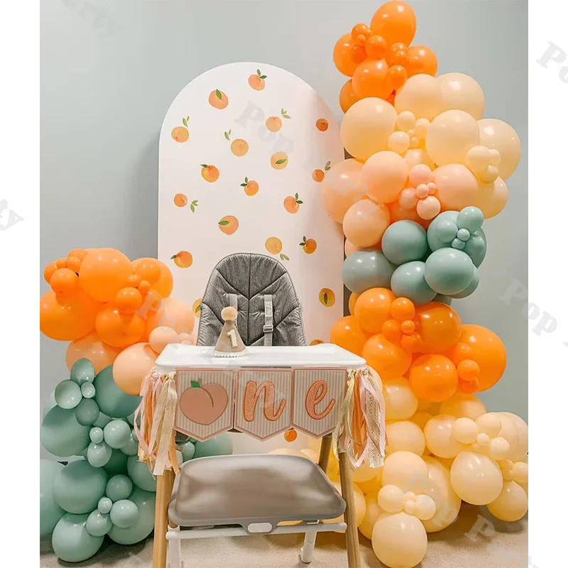 150pcs Baby 1st Birthday Party Decoration Balloons Matte Orange and Cream Peach Latex Balloon Set Macaroon Peach and Tf Blue Bal